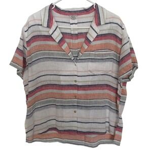 Rails Zuma Marrakesh Stripe Linen Rayon Button Up Shirt Blouse Top M Beach Coast